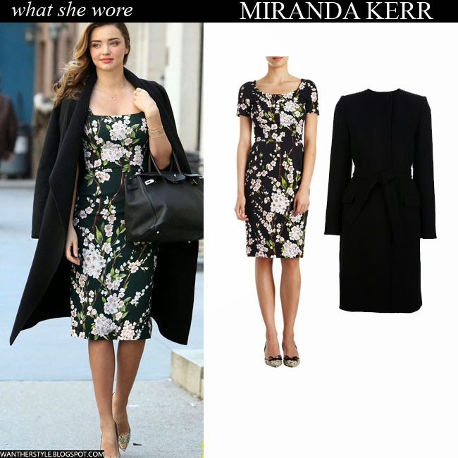 WHAT SHE WORE: Miranda Kerr in floral print dress with black coat